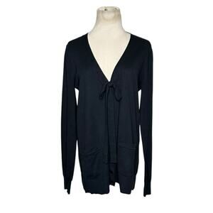 Tibi black knit long sleeves front bow buttoned cardigan size Large
